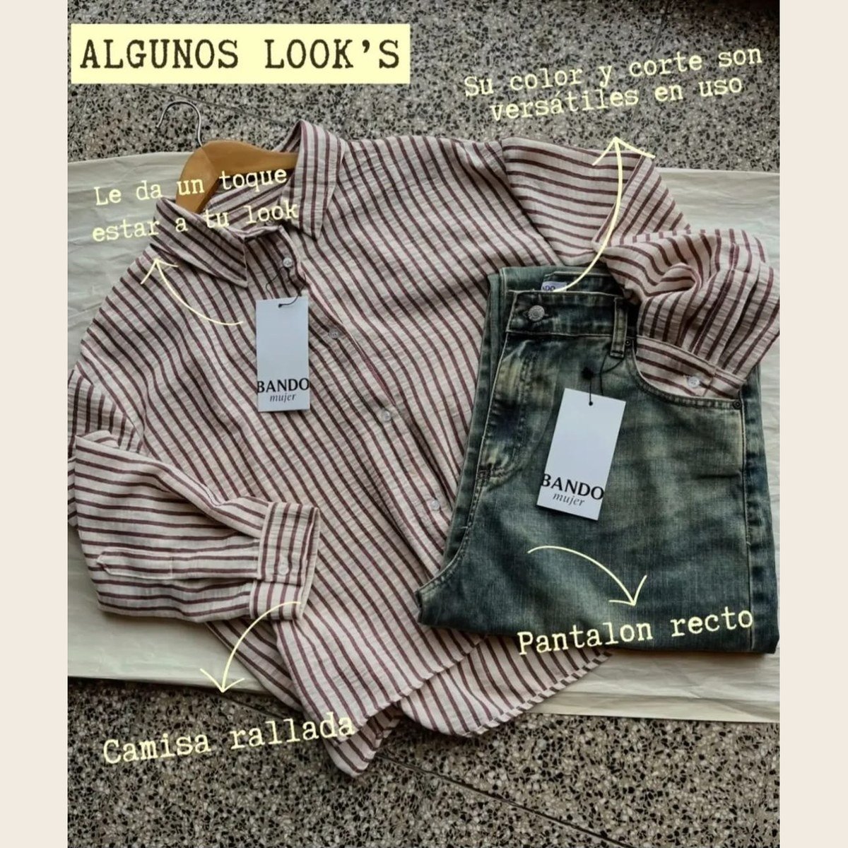 Look: camisa rayada y pantalón recto en MV Pilchería