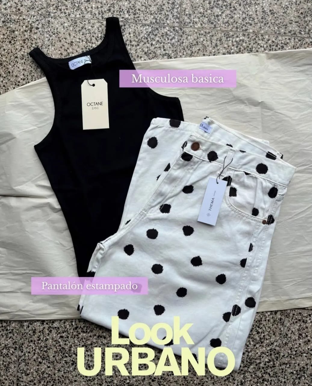 Look urbano: musculosa y pantalón a lunares