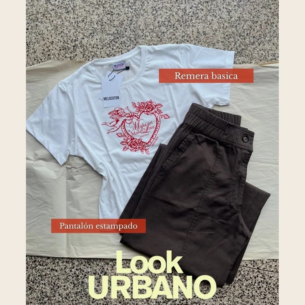 Look urbano: remera con corazón y pantalón en MV Pilchería